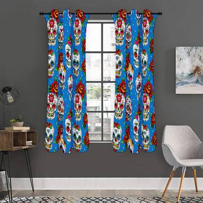Rose Sugar Skull Pattern Print Curtain