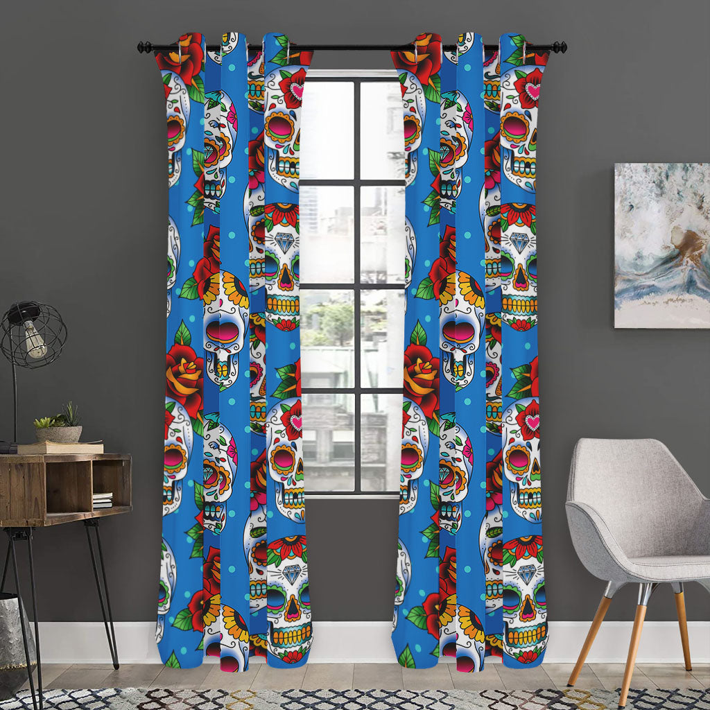 Rose Sugar Skull Pattern Print Curtain