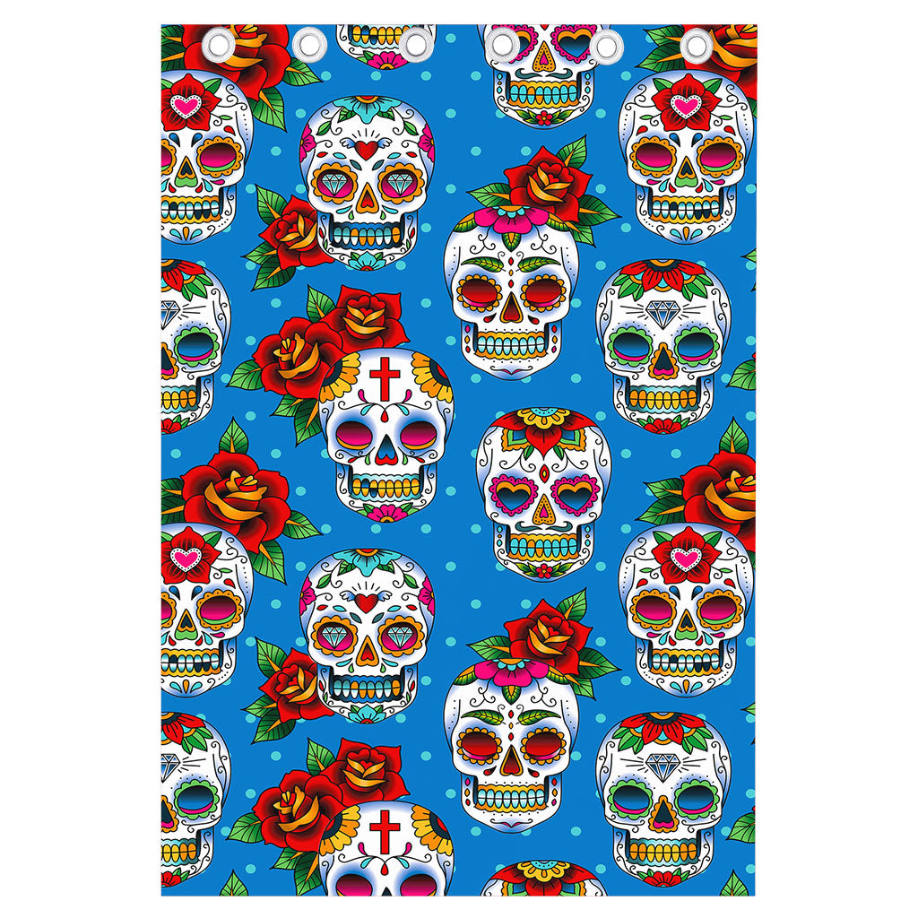 Rose Sugar Skull Pattern Print Curtain