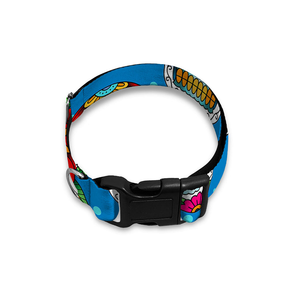 Rose Sugar Skull Pattern Print Dog Collar