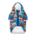 Rose Sugar Skull Pattern Print Dog Zip Up Hoodie