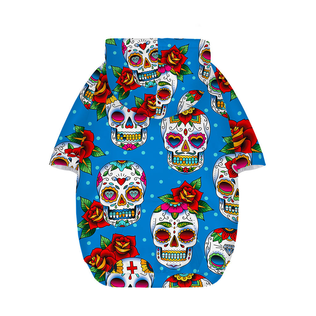 Rose Sugar Skull Pattern Print Dog Zip Up Hoodie