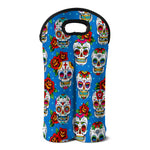 Rose Sugar Skull Pattern Print Double Neoprene Wine Tote