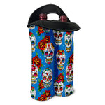 Rose Sugar Skull Pattern Print Double Neoprene Wine Tote