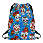 Rose Sugar Skull Pattern Print Drawstring Backpack
