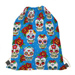 Rose Sugar Skull Pattern Print Drawstring Bag