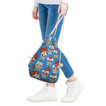 Rose Sugar Skull Pattern Print Drawstring Bag
