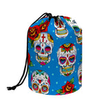 Rose Sugar Skull Pattern Print Drawstring Makeup Bag