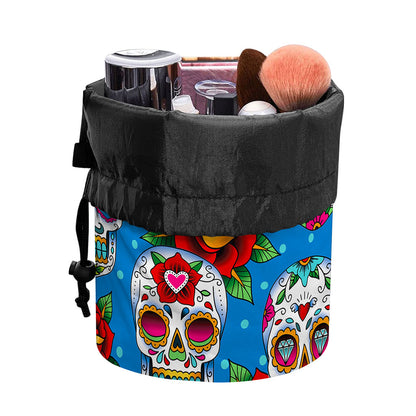 Rose Sugar Skull Pattern Print Drawstring Makeup Bag