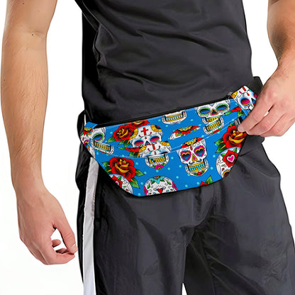 Rose Sugar Skull Pattern Print Fanny Pack