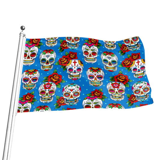Rose Sugar Skull Pattern Print Flag