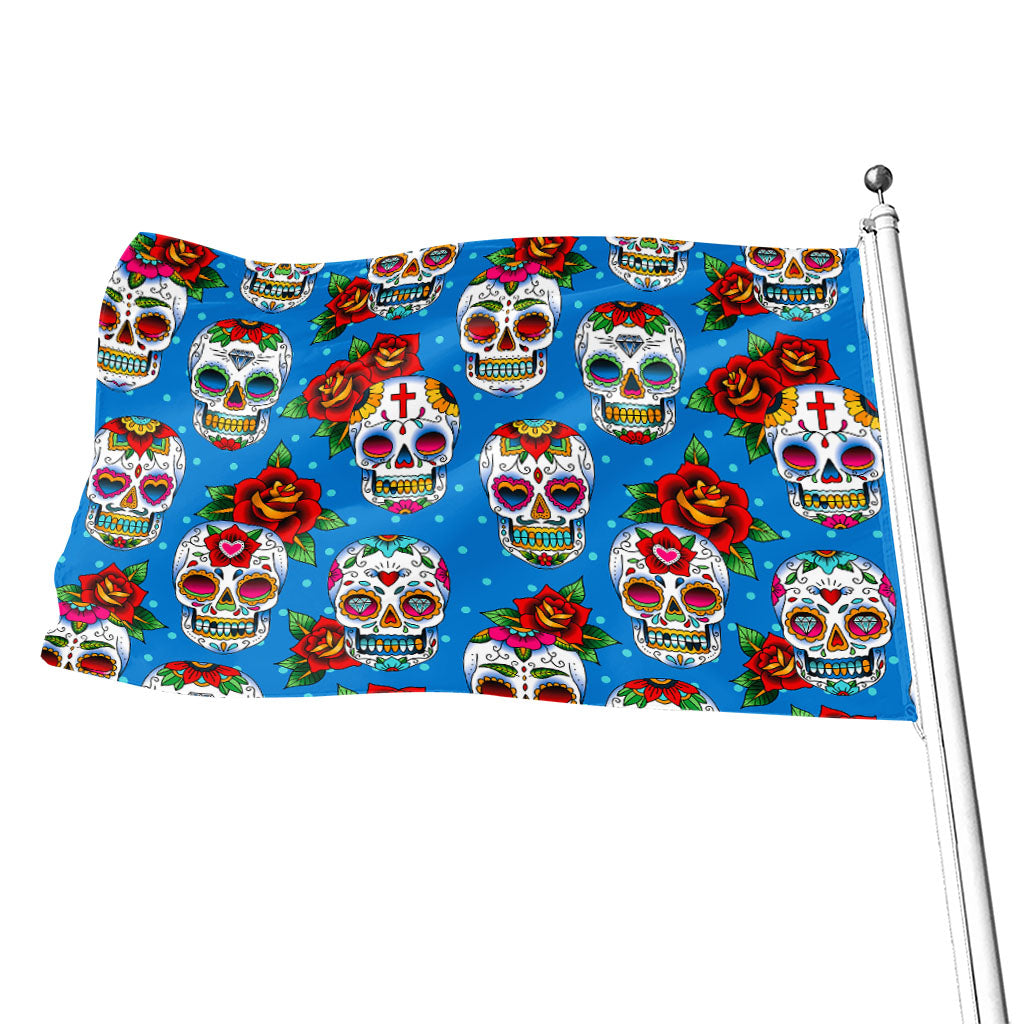 Rose Sugar Skull Pattern Print Flag
