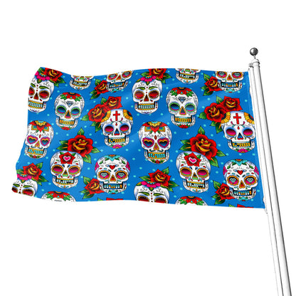 Rose Sugar Skull Pattern Print Flag