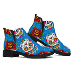Rose Sugar Skull Pattern Print Flat Ankle Boots