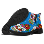 Rose Sugar Skull Pattern Print Flat Ankle Boots