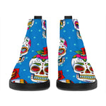 Rose Sugar Skull Pattern Print Flat Ankle Boots