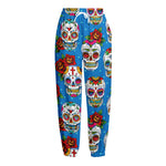 Rose Sugar Skull Pattern Print Fleece Lined Knit Pants