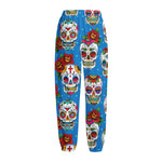 Rose Sugar Skull Pattern Print Fleece Lined Knit Pants