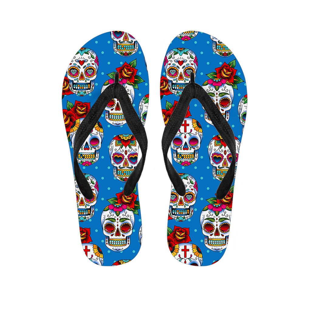 Rose Sugar Skull Pattern Print Flip Flops