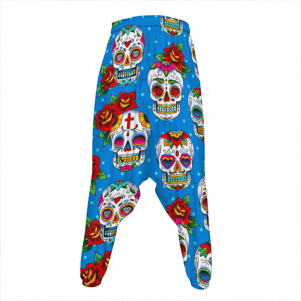 Rose Sugar Skull Pattern Print Hammer Pants