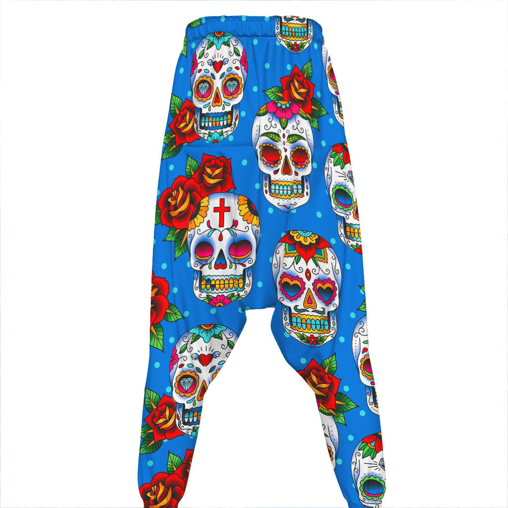 Rose Sugar Skull Pattern Print Hammer Pants