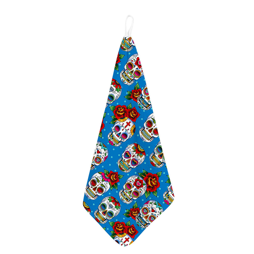Rose Sugar Skull Pattern Print Hand Towel