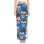 Rose Sugar Skull Pattern Print High Slit Maxi Skirt