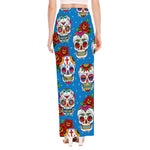 Rose Sugar Skull Pattern Print High Slit Maxi Skirt