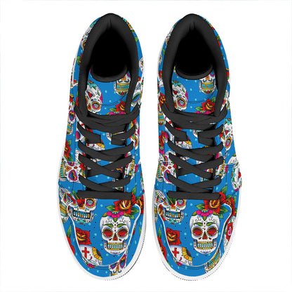 Rose Sugar Skull Pattern Print High Top Leather Sneakers