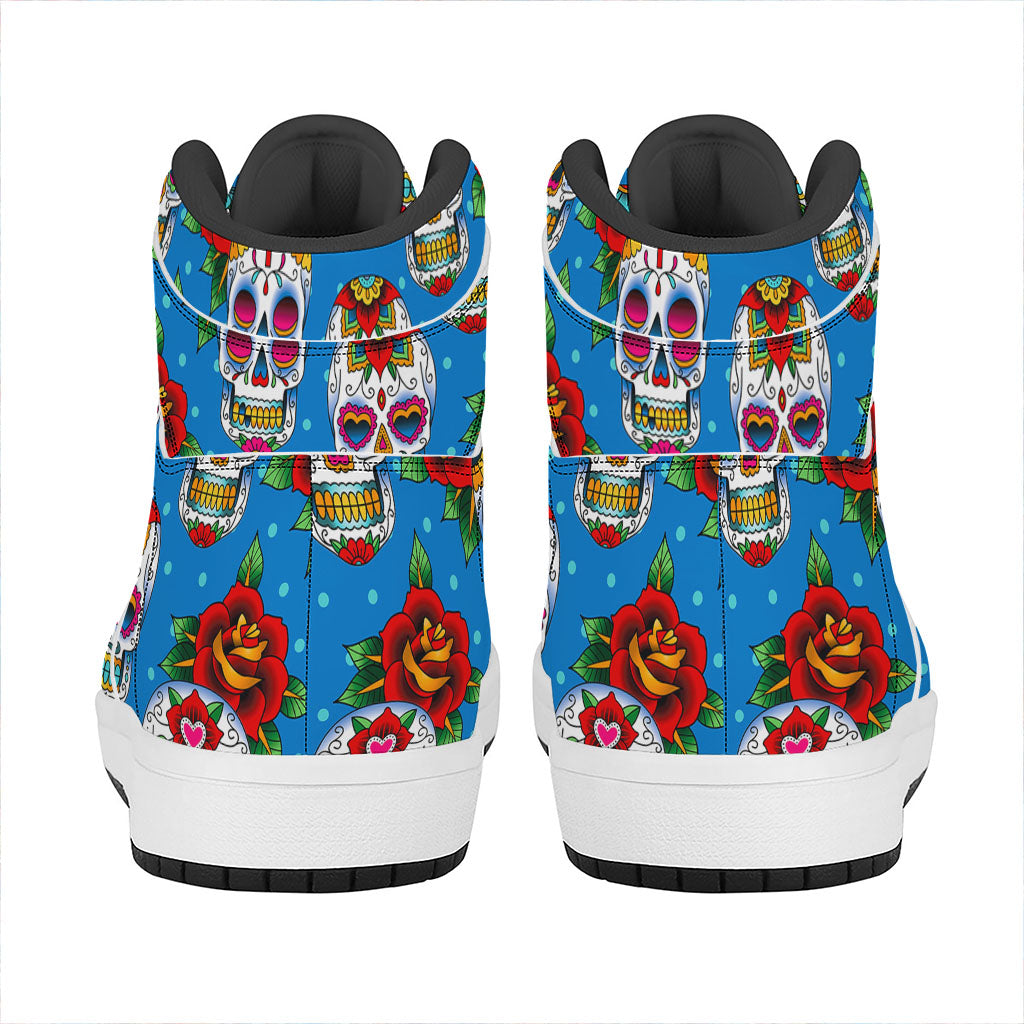 Rose Sugar Skull Pattern Print High Top Leather Sneakers