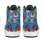 Rose Sugar Skull Pattern Print High Top Leather Sneakers