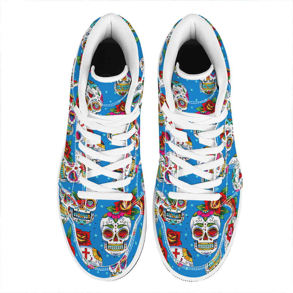 Rose Sugar Skull Pattern Print High Top Leather Sneakers