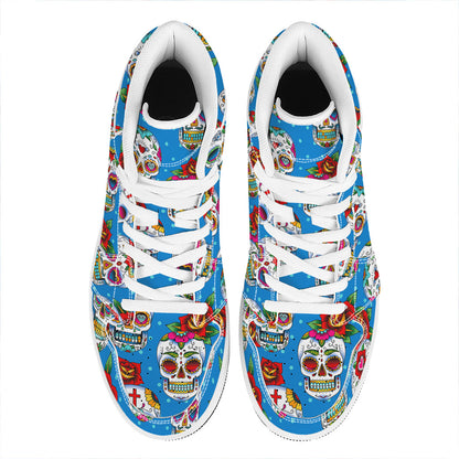 Rose Sugar Skull Pattern Print High Top Leather Sneakers