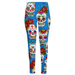 Rose Sugar Skull Pattern Print High-Waisted Pocket Leggings
