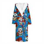 Rose Sugar Skull Pattern Print Hooded Bathrobe