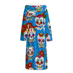 Rose Sugar Skull Pattern Print Hooded Bathrobe