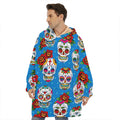 Rose Sugar Skull Pattern Print Hoodie Blanket