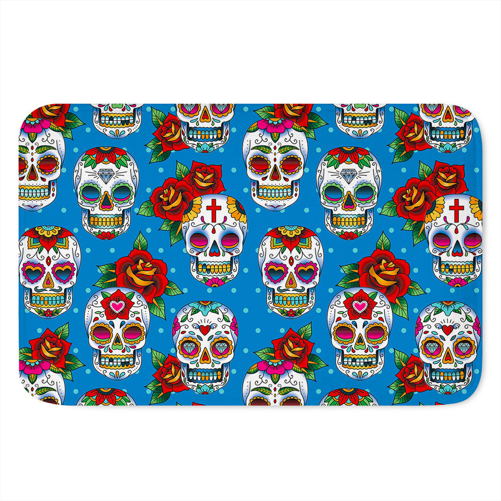 Rose Sugar Skull Pattern Print Indoor Door Mat