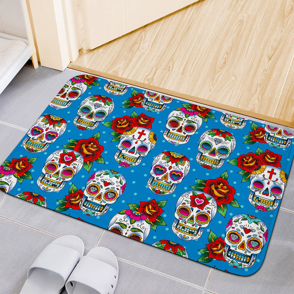 Rose Sugar Skull Pattern Print Indoor Door Mat