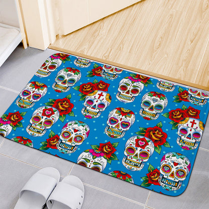 Rose Sugar Skull Pattern Print Indoor Door Mat