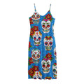 Rose Sugar Skull Pattern Print Jersey Midi Cami Dress