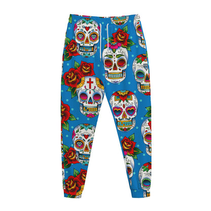 Rose Sugar Skull Pattern Print Jogger Pants