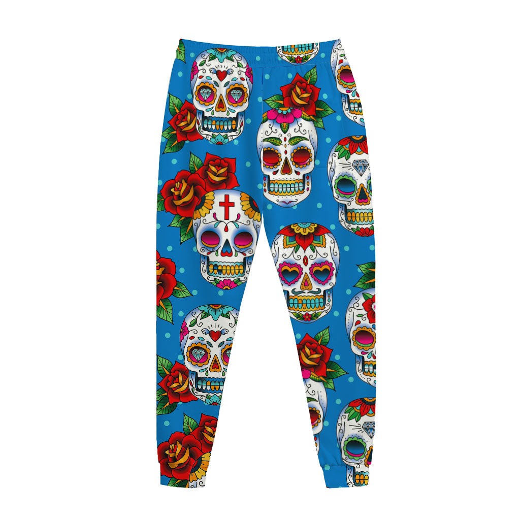 Rose Sugar Skull Pattern Print Jogger Pants