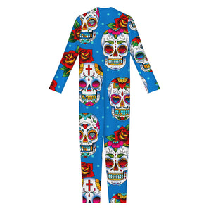 Rose Sugar Skull Pattern Print Jumpsuit