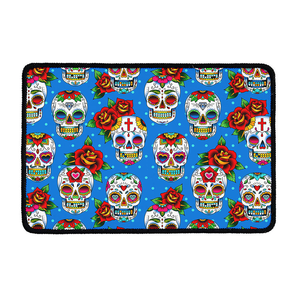 Rose Sugar Skull Pattern Print Kitchen Mat