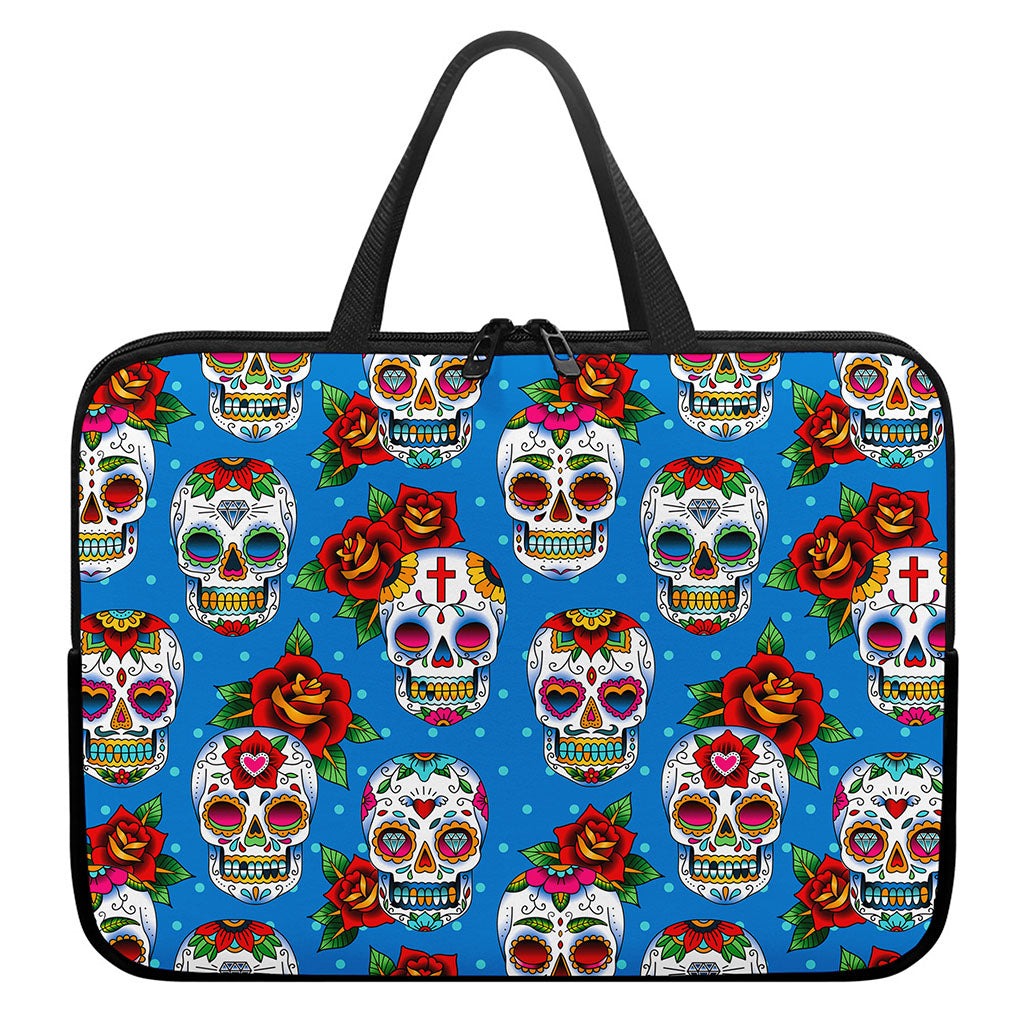 Rose Sugar Skull Pattern Print Laptop Sleeve With Handle
