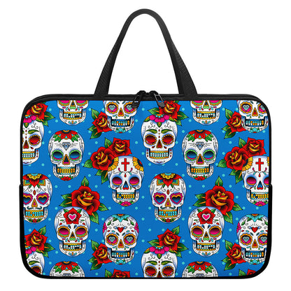 Rose Sugar Skull Pattern Print Laptop Sleeve With Handle