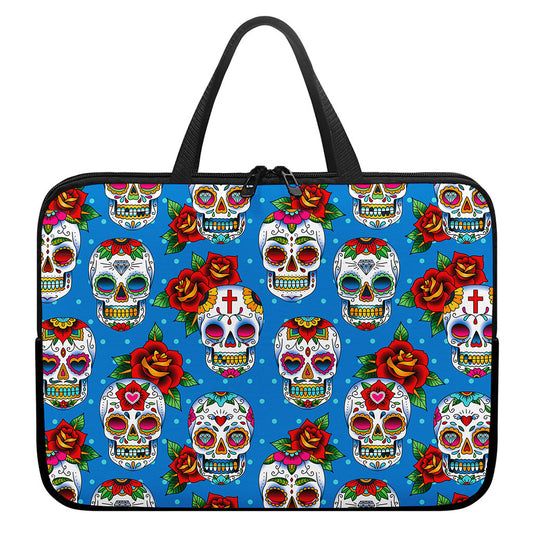 Rose Sugar Skull Pattern Print Laptop Sleeve With Handle