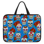 Rose Sugar Skull Pattern Print Laptop Sleeve With Handle
