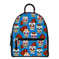 Rose Sugar Skull Pattern Print Leather Backpack
